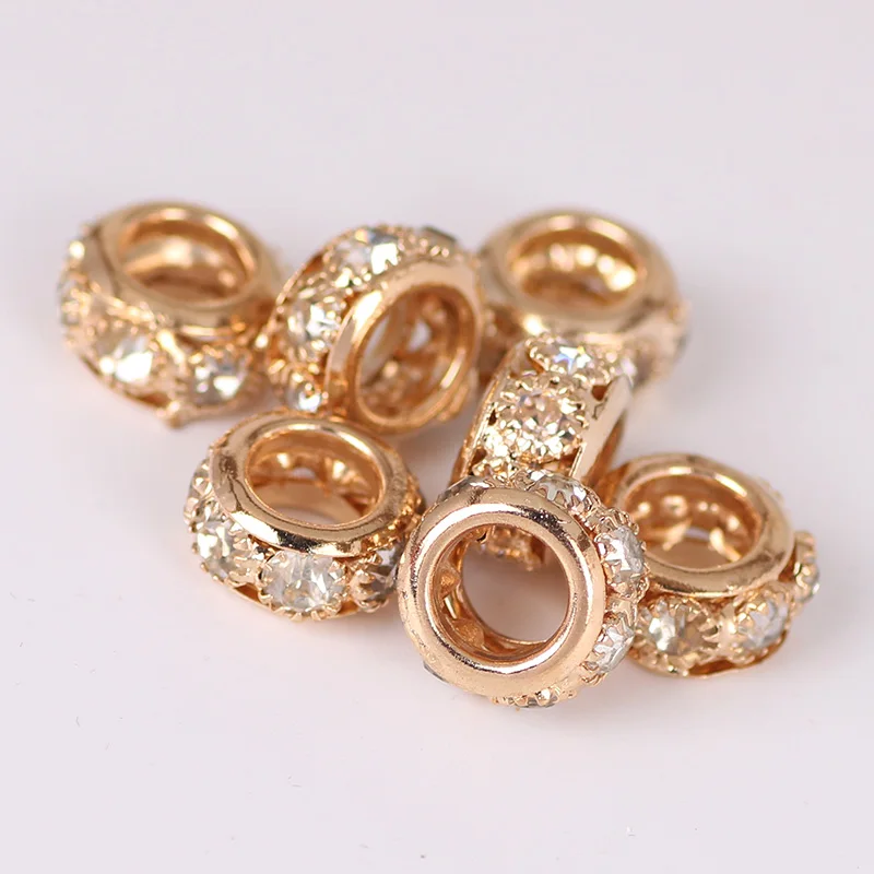 10 pçs 10/12mm grande buraco de metal contas redondas cristal grânulo mosaico strass para diy fazendo encantos pulseiras brincos