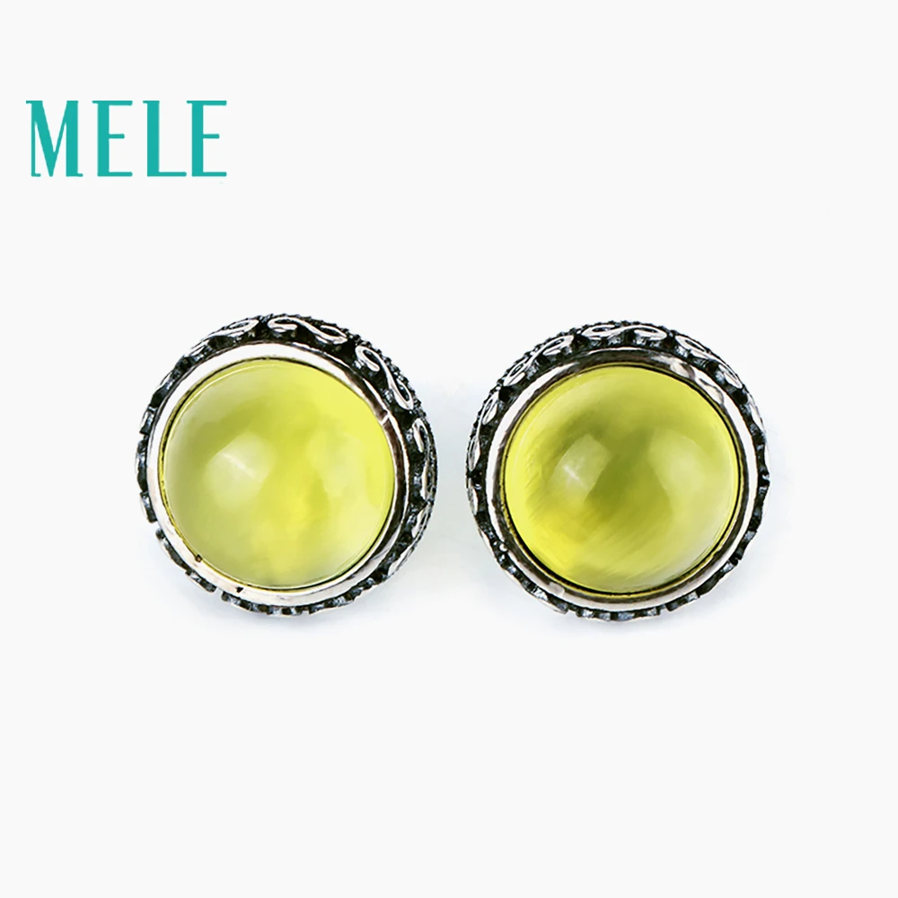 Natural prehnite earring stud for women,10mm round shape 9.2ct Grape stone with 925 sterling silver,Vintage fashion jewelry