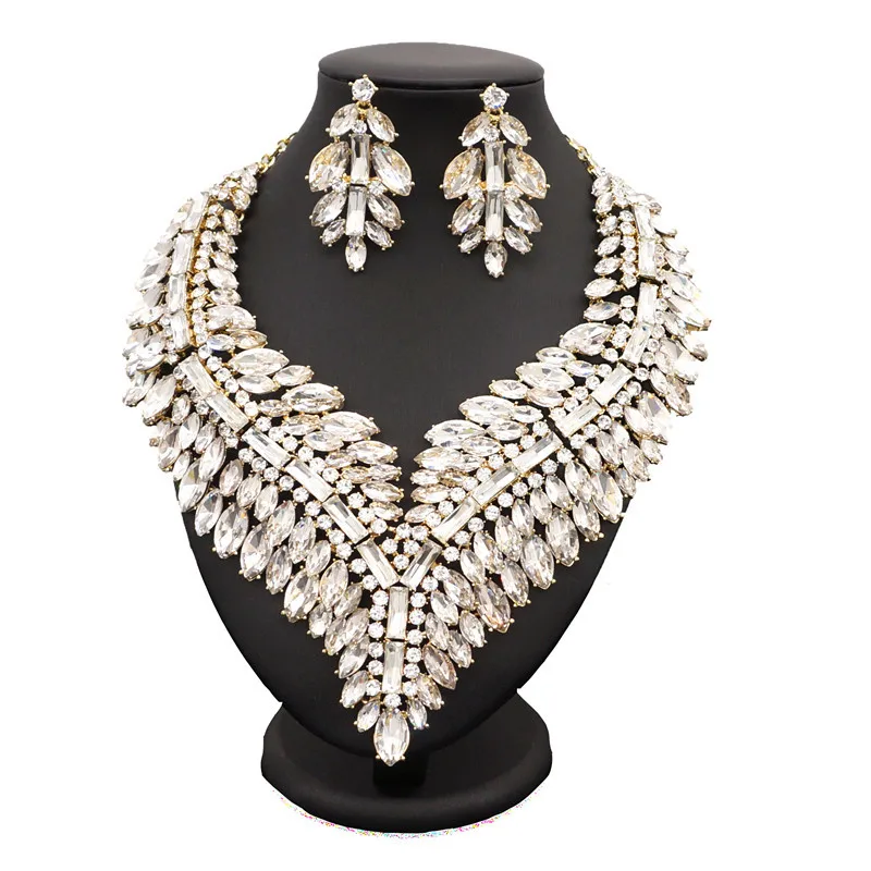 Big Size Rhinestone Jewelry Sets African Women Fashion Necklace Fine jewelry sets Wedding Gold Color Jewelry Sets