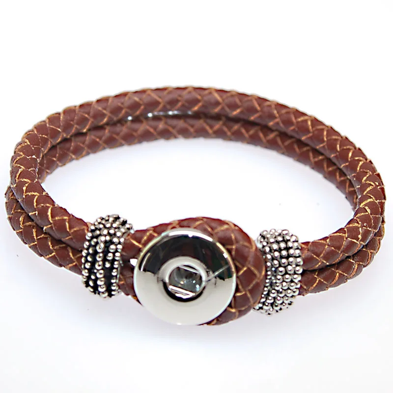 Wholesale Braided Genuine Leather Wrap Charm Bracelet Fits Snap Button Charms Diy Bracelets & Bangle For Women Gift