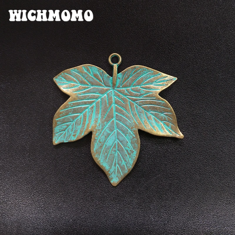 2pcs 60*58MM Retro Patina Plated Zinc Alloy Green Big Maple Leaf Charms Pendants For DIY Accessories