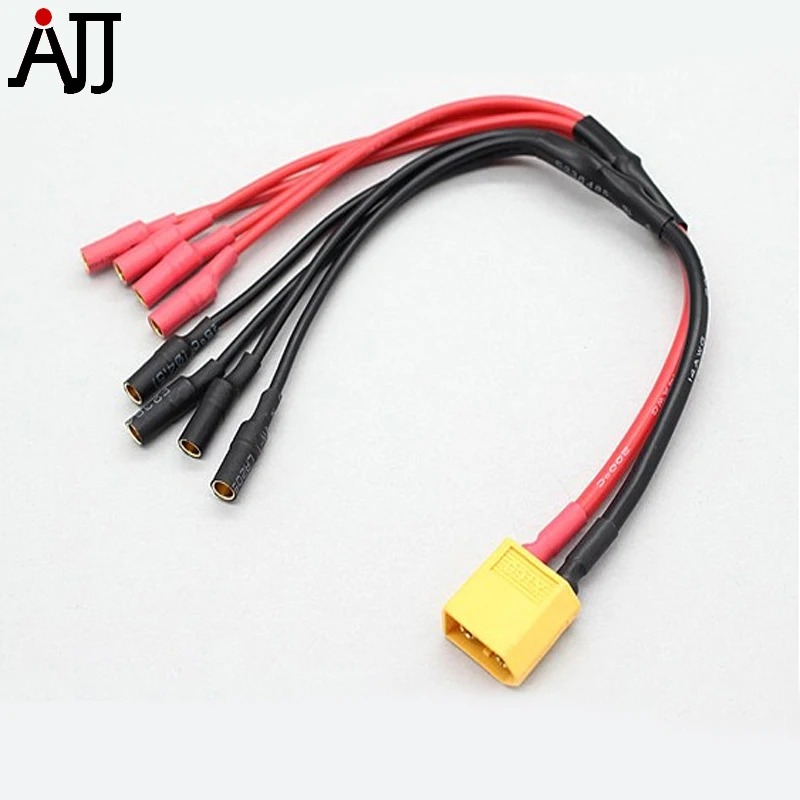 

Female XT60 to 4 x 3.5mm Gold Connector Bullet ESC Power Breakout Cable 200mm 14-18AWG Silicone Lead 258000035