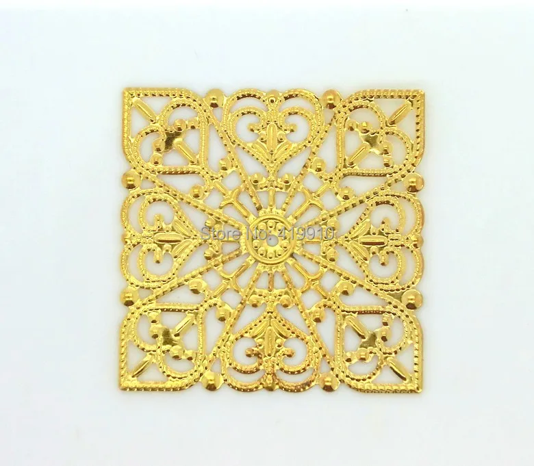 Free shipping-50Pcs Gold Tone Filigree Square Wraps Connectors Metal Crafts Gift Decoration DIY Finding Connectors 40x40mm J0565