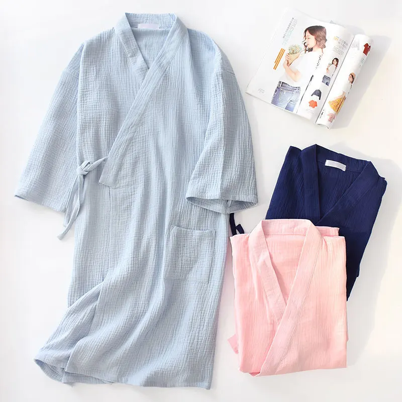 Estate nuovo abito sottile Unisex sciolto uomini e donne accappatoio in stile giapponese 100% cotone stropicciato Sleepwear sleepprobe home Leisure wear