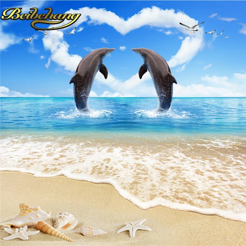 beibehang Custom Dolphin lovers beach shells Photo Mural Non-woven Wall paper Wall Painting 3D Living Room Wallpaper for floor