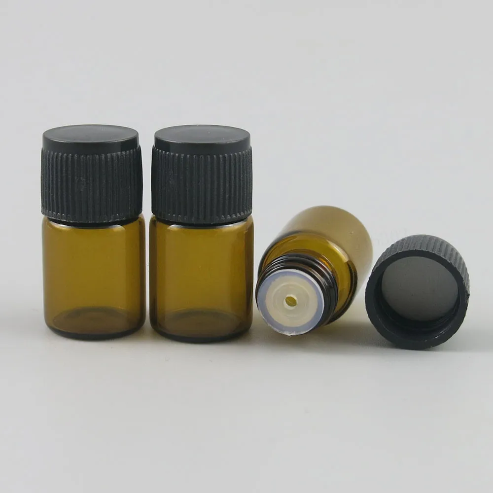 

500 x 2ML Refillable Empty Amber Mini Glass Essential Oil Bottle 2CC Amber Brown Samples Vials Orifice Reducer & cap