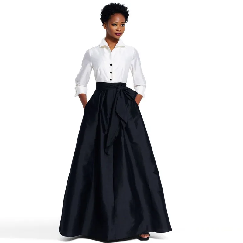 High Quality 2021 Custom Made Long Black Skirt Ball Gowns With Pockets Vintage Satin Floor Length Maxi Skirts Women Zipper Skirt