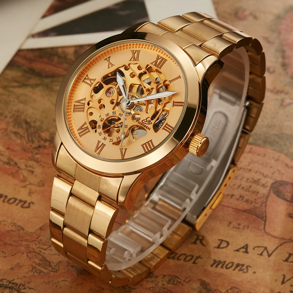 2022 SHENHUA Top Brand Retro Mechanical WristWatches Men Stainless steel Automatic Skeleton Male Watches Clock Relogio Masculino