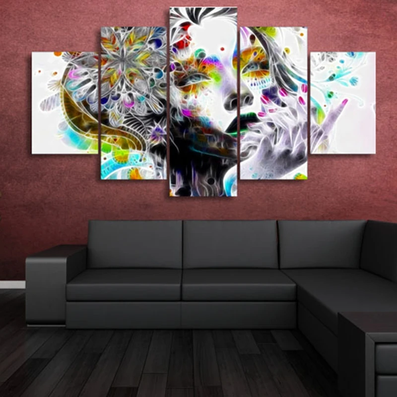 

HD Prints Modular Pictures For Bedroom Canvas Paintings 5 Pieces Psychedelic Girl With Flower Living Room Home Wall Art Decor