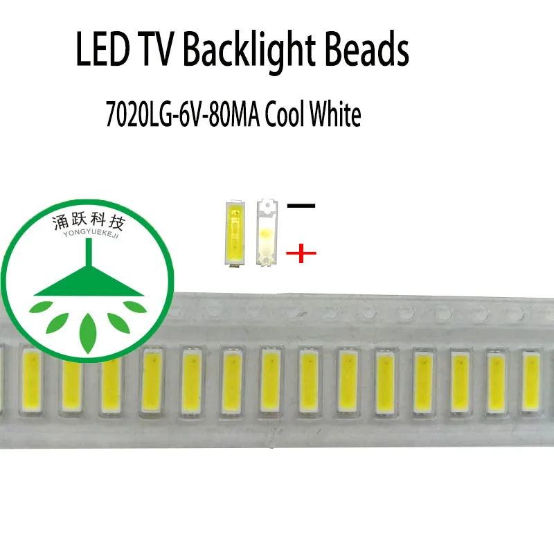 

100Pcs/lot Maintenance of led tv backlight 6v 80ma 7020 lamp beads cold white light applicable lg screen