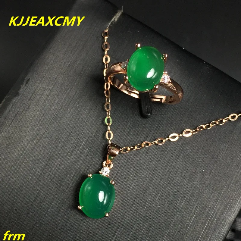 

KJJEAXCMY Fine jewelry 925 Silver inlaid green chalcedony female two sets of live mouth