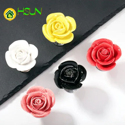 

2Pcs Rose Flower Ceramic Handle Purely Hand-made Ceramic Lotus Furniture Cabinet Door Wardrobe Drawer Art Handshake Single Hole