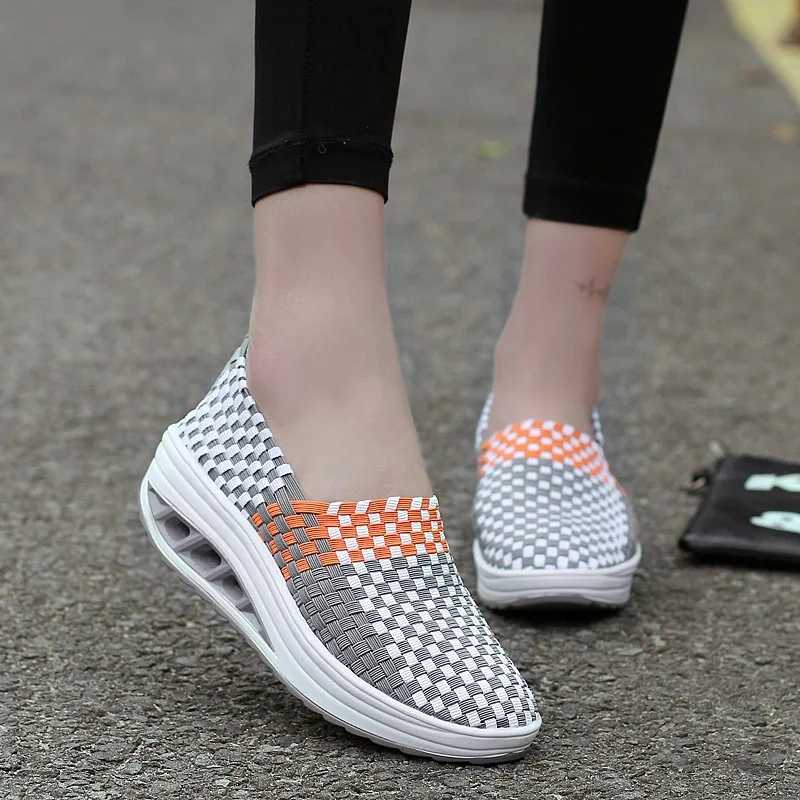 BeckyWalk Summer Women Sneakers Platform Woven Shoes Women Casual Sneakers Shoes Woman Mesh Shoes Female Walking Shoes WSH2914