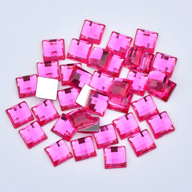 JUNAO 8 10 12 14 16 mm White Square Crystal Rhinestone Flat Back Acrylic Gems Glue On Crystals Stones Non Sewing DIY Strass