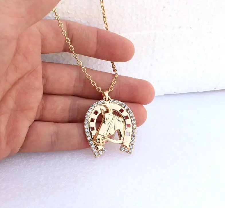 hzew hot sale Horseshoe crystal and horse head pendant necklace hot sale horse necklaces