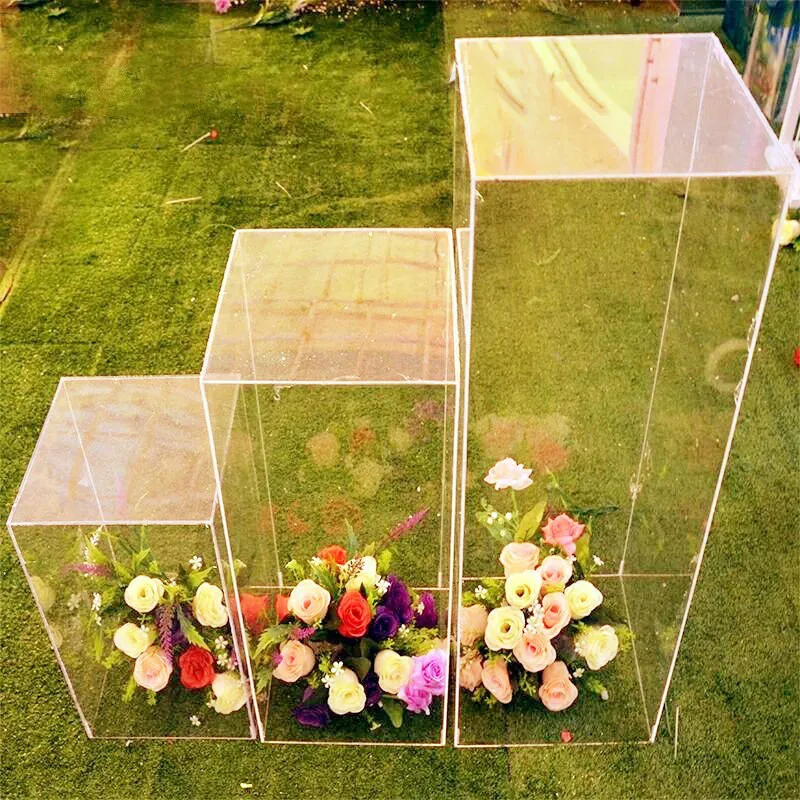 Acrylic Wedding Flower Stand Aisle Crystal Square Column Wedding Festival Decoration Flower Frame Road Decoration Column