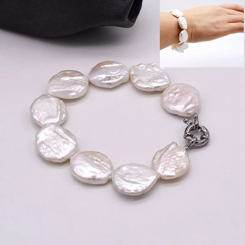 Pearl Bracelet Natural White Flat Baroque Pearl Women Bracelet Simple Fashion Jewelry Girly Bracelet Free Shipping