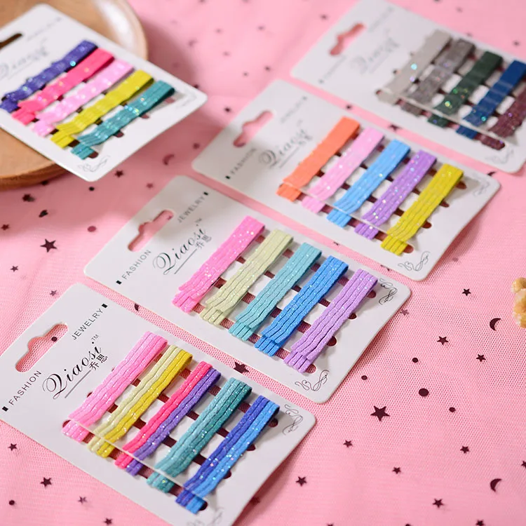 20Pcs/Card Hair Clip Kids Glitter Metal Hairpins Bobby Pins Styling Hairpin Candy Color Barrettes Girls Styling Hair Accessories