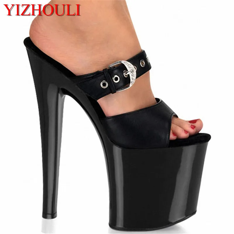 

Stiletto heels, 8 inches thick waterproof platform, 20 cm fashion slippers, buckle sexy model stage slippers