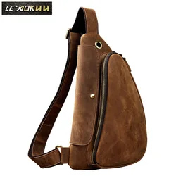 Original Leather men Casual Fashion Travel Waist Belt Bag Chest Sling Bag Design One Shoulder Strap Crossbody Bag Male 9976