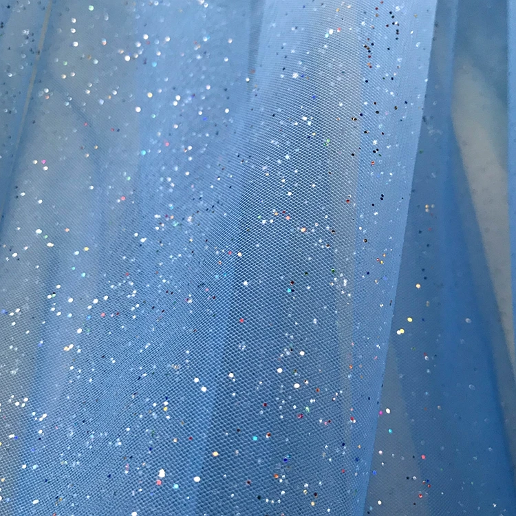 Light blue black purple gradient star yarn hot stamping powder sprinkling gold sequin mesh cloth transparent yarn dress fabric