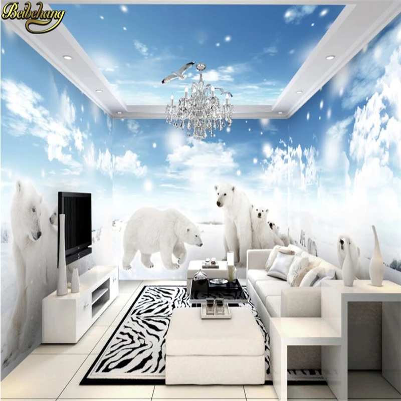 

beibehang Custom Photo Wallpaper Murals European vintage living room decoration Snow polar bear mural Wallpaper For Walls 3 D