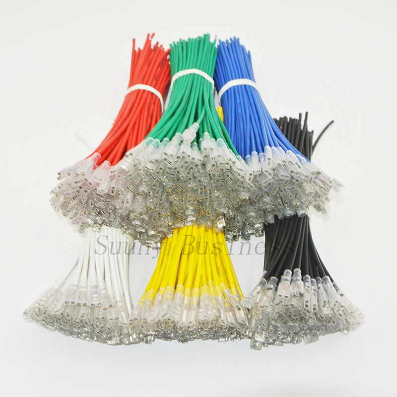 

100PCs 6.3mm Crimp Terminal Insulated Female Spade Connector with 15cm ( 6" ) Wire 16AWG