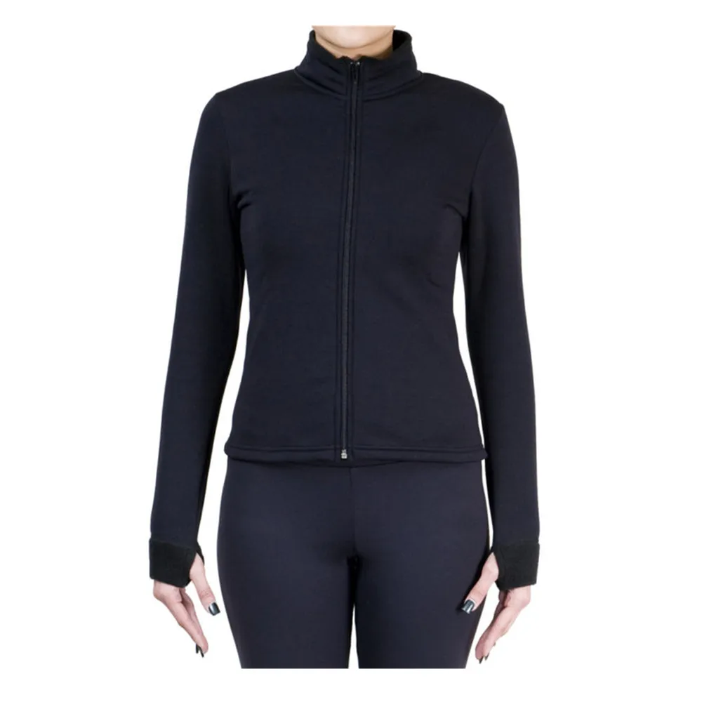 Figure Skating Fleece Jacket Women\'s Ice Skating Sweatshirt Top Black  Spandex Stretchy Performance Practise Skating Wear