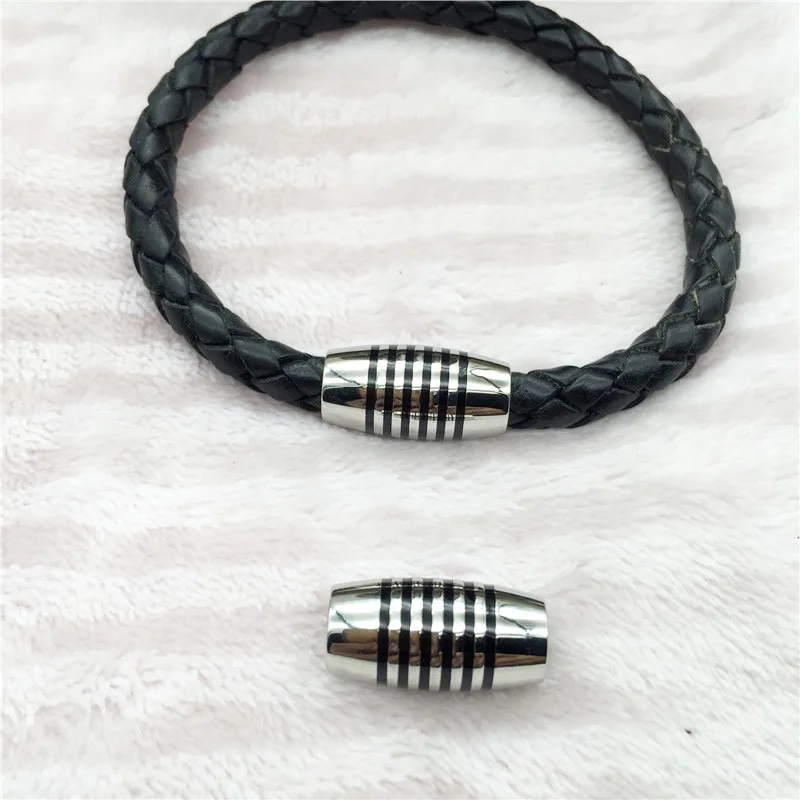 6mm Hole 316l Stainless Steel Silver Black Tone Magnetic Clasps Fit Round Leather Cord Bracelet Connectors Jewelry Making DIY