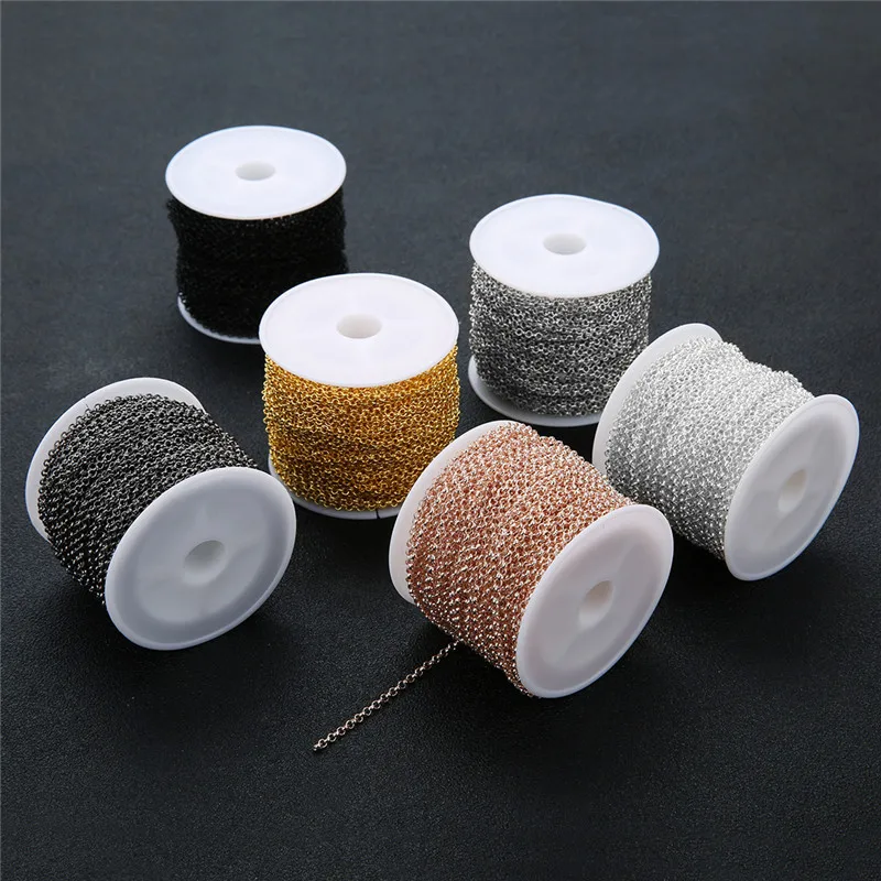 10 Yard 2/3mm Metall Eisen Rolo O Link Ketten Groß Kette Gold Farbe für Diy Armband Halsketten, die Entdeckungen Großhandel – Detail 4