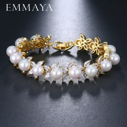 EMMAYA Round Imitation Pearl Unique AAA CZ Bracelet Sets For Women Elegant Jewelry Friendship Bracelets