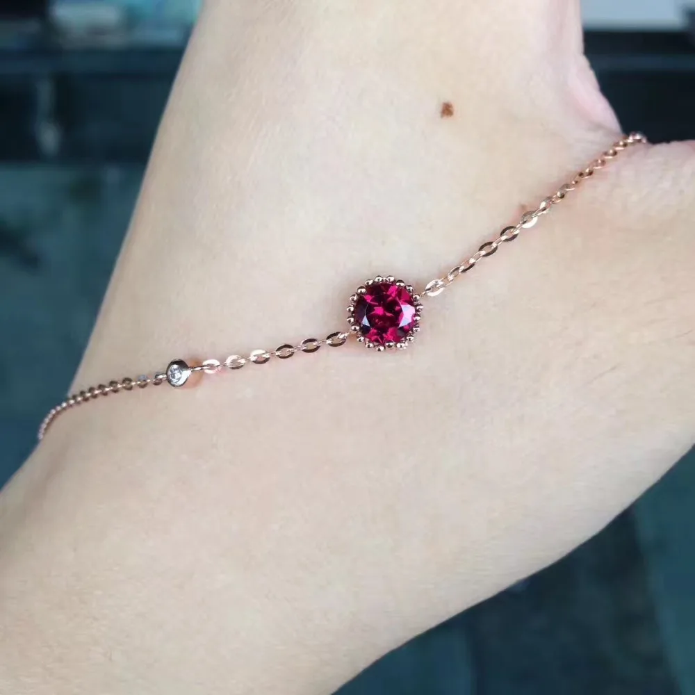 gemstone natural garnet bracelet 18K rose gold with diamond simple style fine women & girl jewelry free shipping