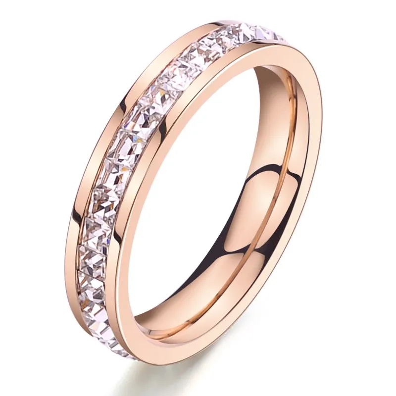 Stainless steel 316L  Rose Gold zircon couple  ring Promise Wedding Engagement  For Women Best jewelry Gifts