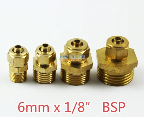 Acoplador rápido de manguera de tubo neumático, conector macho recto de latón BSP de 6mm x 1/8 pulgadas, 10 piezas