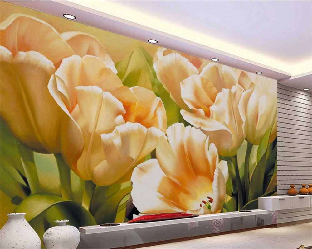 Beibehang Custom 3d photo wallpaper tulip oil painting wallpaper kitchen living room bedroom TV wallpaper modern painting mural