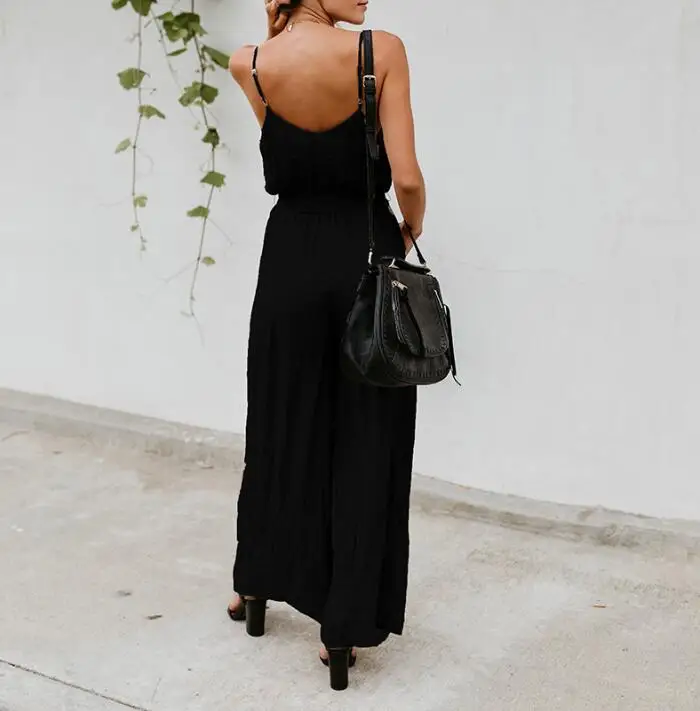 women jumpsuit Elegant solid 2019 Sleeveless Strap long jumpsuit Chic wide leg casual streetwear Boho bandage sexy jumpsuit