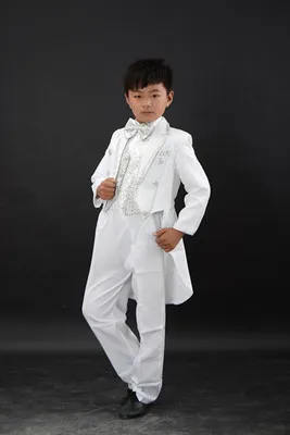 Kids Tuxedo Suits Champagne Wit Kind Smoking Piano Prestaties Slijtage 7 Delige Set Blazer + Broek + Shirt + Bow + Gordel + Tie + Riem Jongen Pak