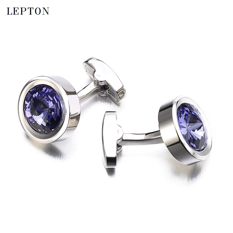 

High Quality Round Purple Crystal Cufflinks For Mens Shirt Cuff Links Hot Low-key Luxury Groom Wedding Cufflinks Relojes gemelos