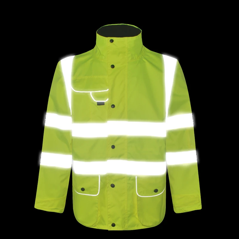 Men\'s Hi vis oxford reflective rain jacket work wear with multi-pockets