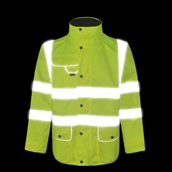 Men's Hi vis oxford reflective rain jacket work wear with multi-pockets