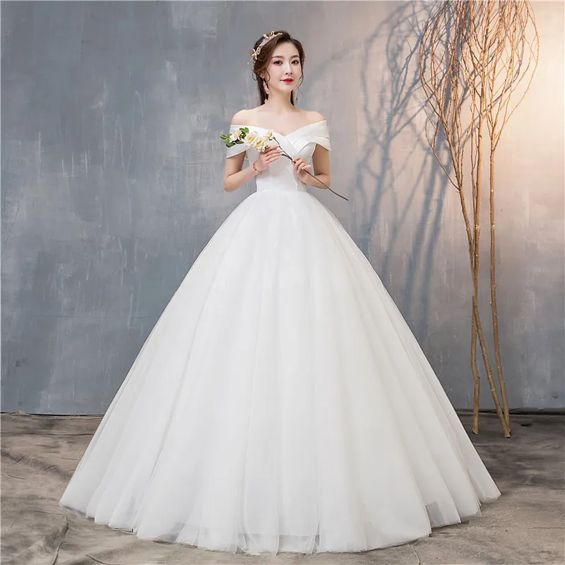 Hochzeit Kleid 2024, Neue Sexy V-ausschnitt Spitze Up Ballkleid Weg Von Der Schulter Einfache Brautkleider Vestido De Noiva Angepasst