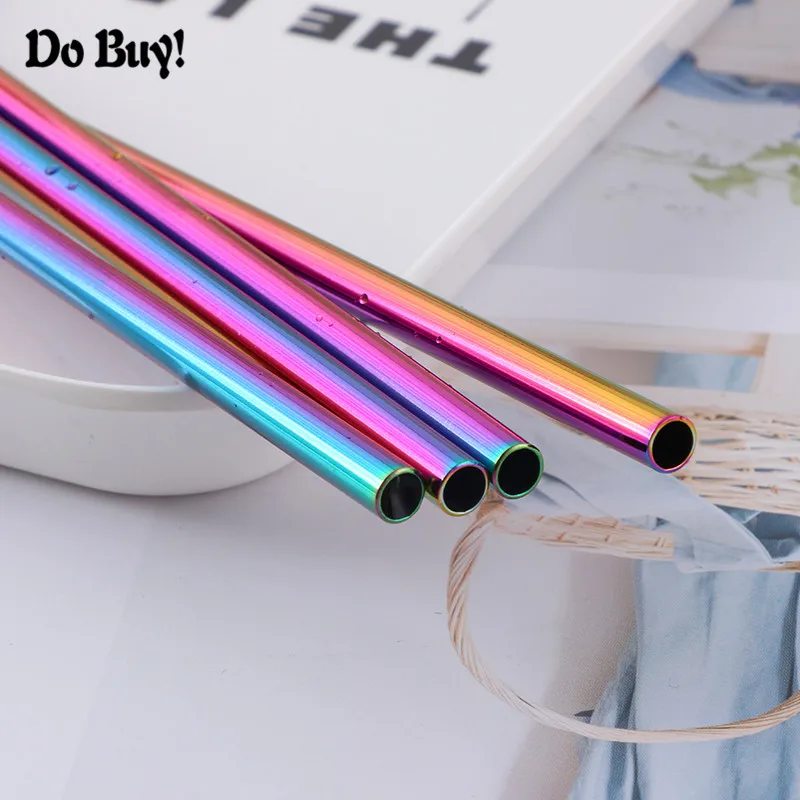 2 Pcs Long Stainless Steel Drinking Straws with Cleaner Brush Reusable Metal Straws 26.7cm Length Eco-friendly Home Bar Tools