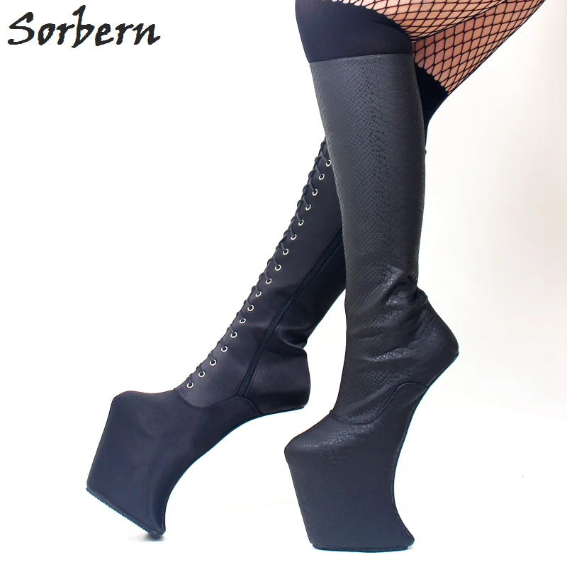 

Sorbern Snakeskin Pattern Knee High Heelless Boots Platform High Heeled Crossdresser Shoes Custom Wide Fit Boot Zip Up Lady Boot