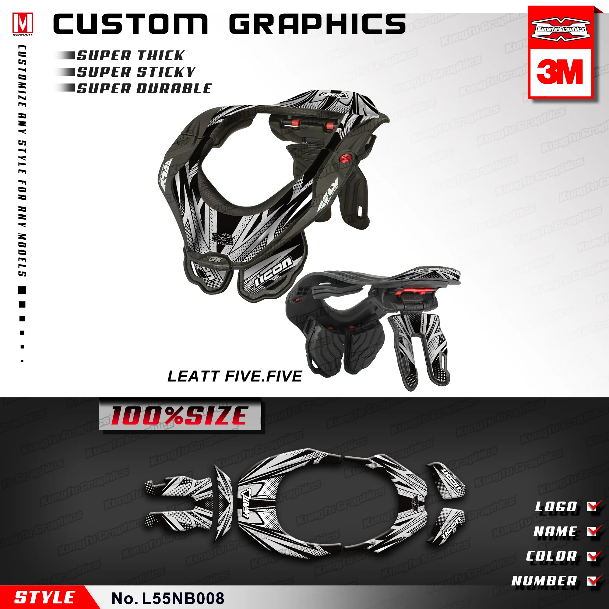 

KUNGFU GRAPHICS MX Decals Motocross Stickers Wrap Grey for Leatt 5.5 Neck Brace 2012 2013 2014 2015 2016 (Style no. L55NB008)