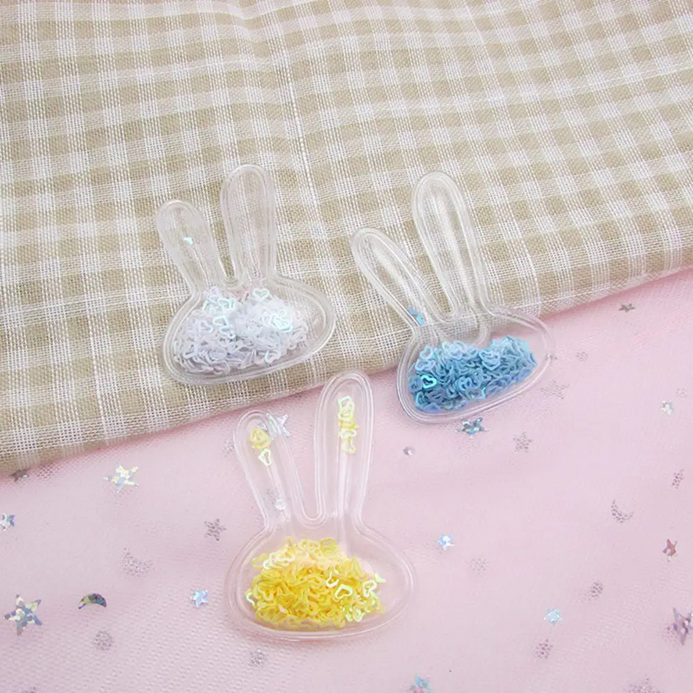 50pcs/lot Transparent PVC Hearts Sequin Rabbit Bunny patch applique For Clothes DIY Children's Hair Clip Headwear Accessories