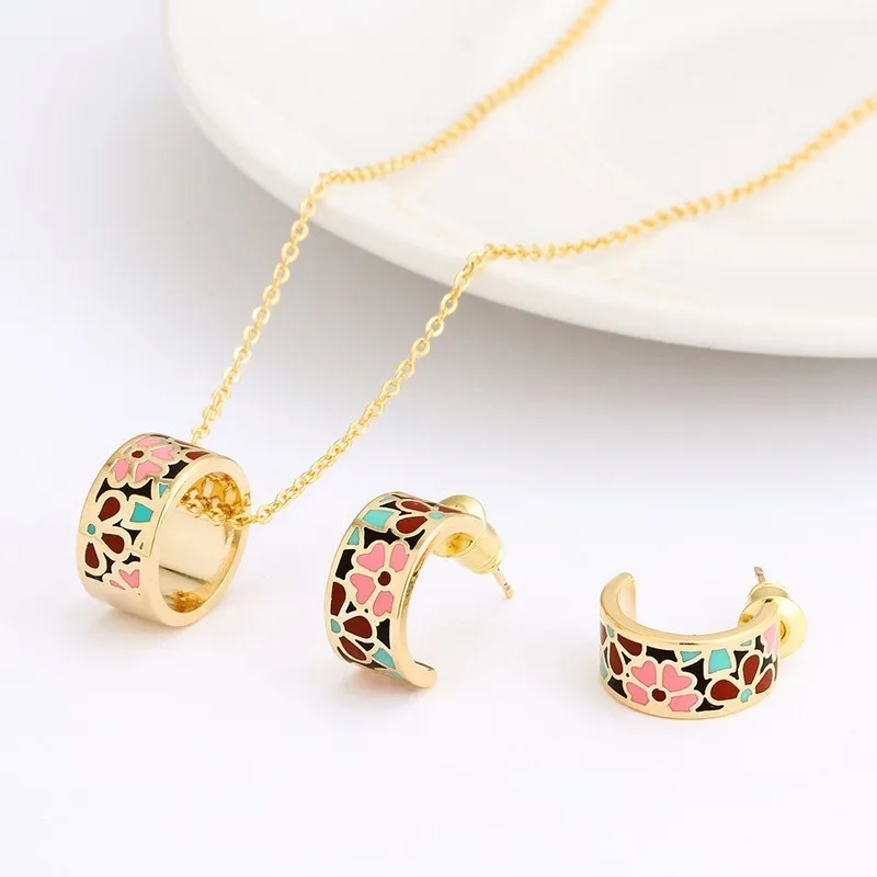 R&X Fashion Romantic Necklace/earrings Girls sieraden Bridesmaid Dubai Stainless Steel Enamel African Beads Jewelry Sets Party