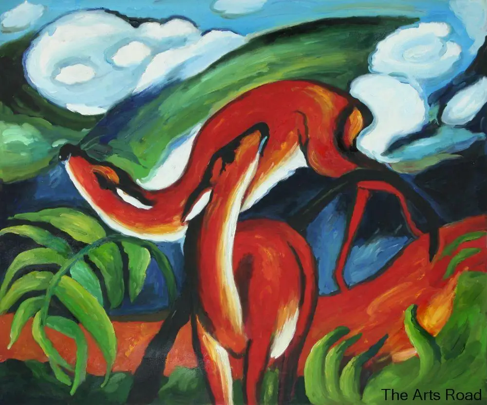 

Abstract Animal Wall Art Painting Hand Made The Red Deer by Franz Marc Famous Oil Reproductions No Framed