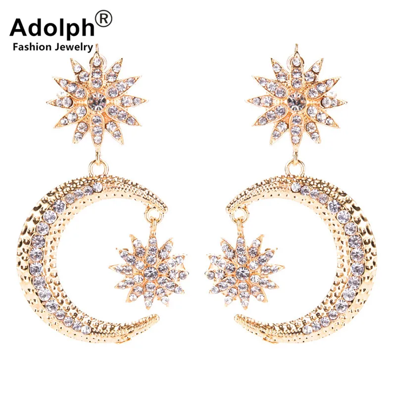 Trending Jewelry 2026 New Gold Color Moon Statement Stud Earring For Woman Fashion Crysatl Big Earrings Female Accessories SALES