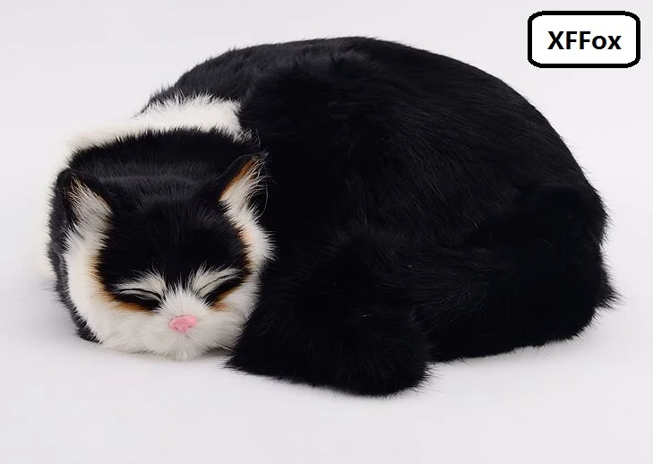 

new real life sleeping cat model plastic&furs black cat doll gift about 29x31x10cm xf1425