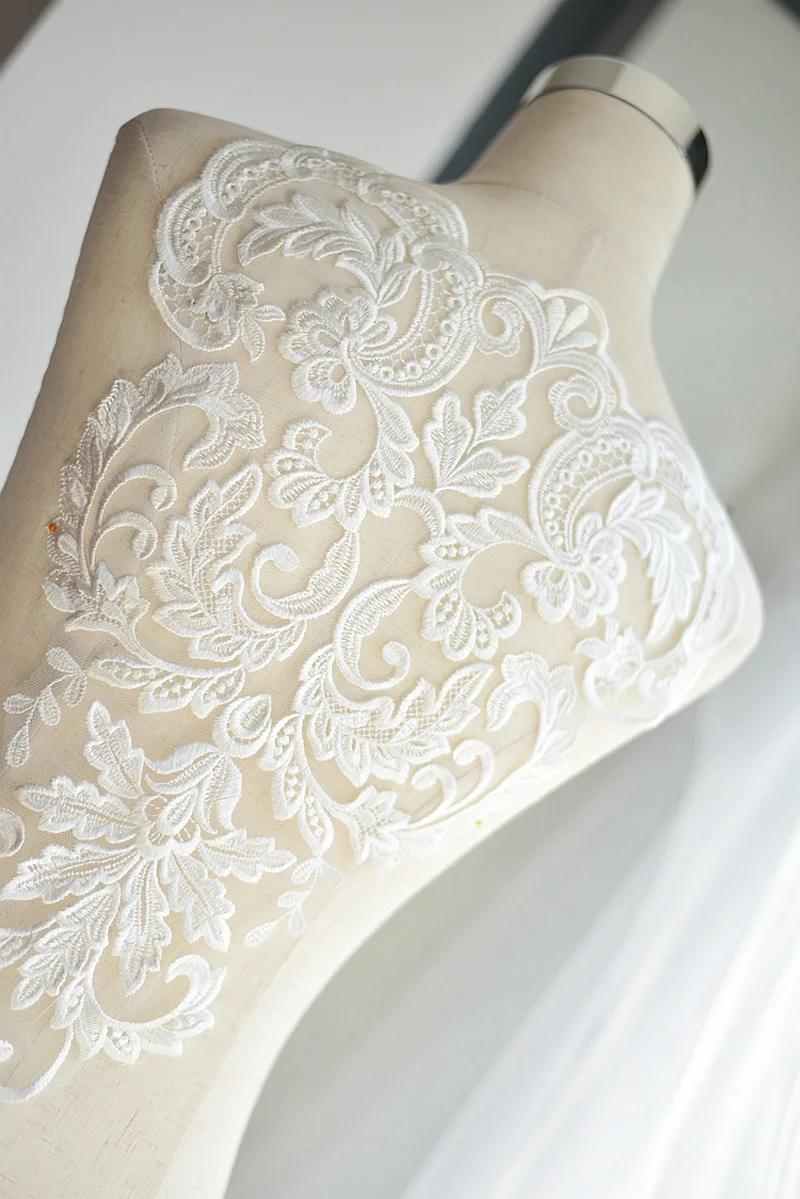 Applique per abito da sposa 3D con perline fatte a mano in pizzo francese, copricapo da sposa fai da te, colletto in pizzo bianco avorio, toppa in